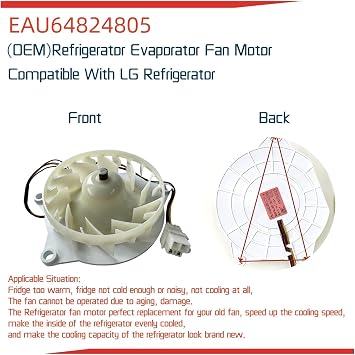 EAU64824805 Refrigerator Evaporator Fan Motor ,Compatible for LG, Refrigerator DC12V 1A Refrigerator Motor Freezer Fan Z40E12MS1A0-57K