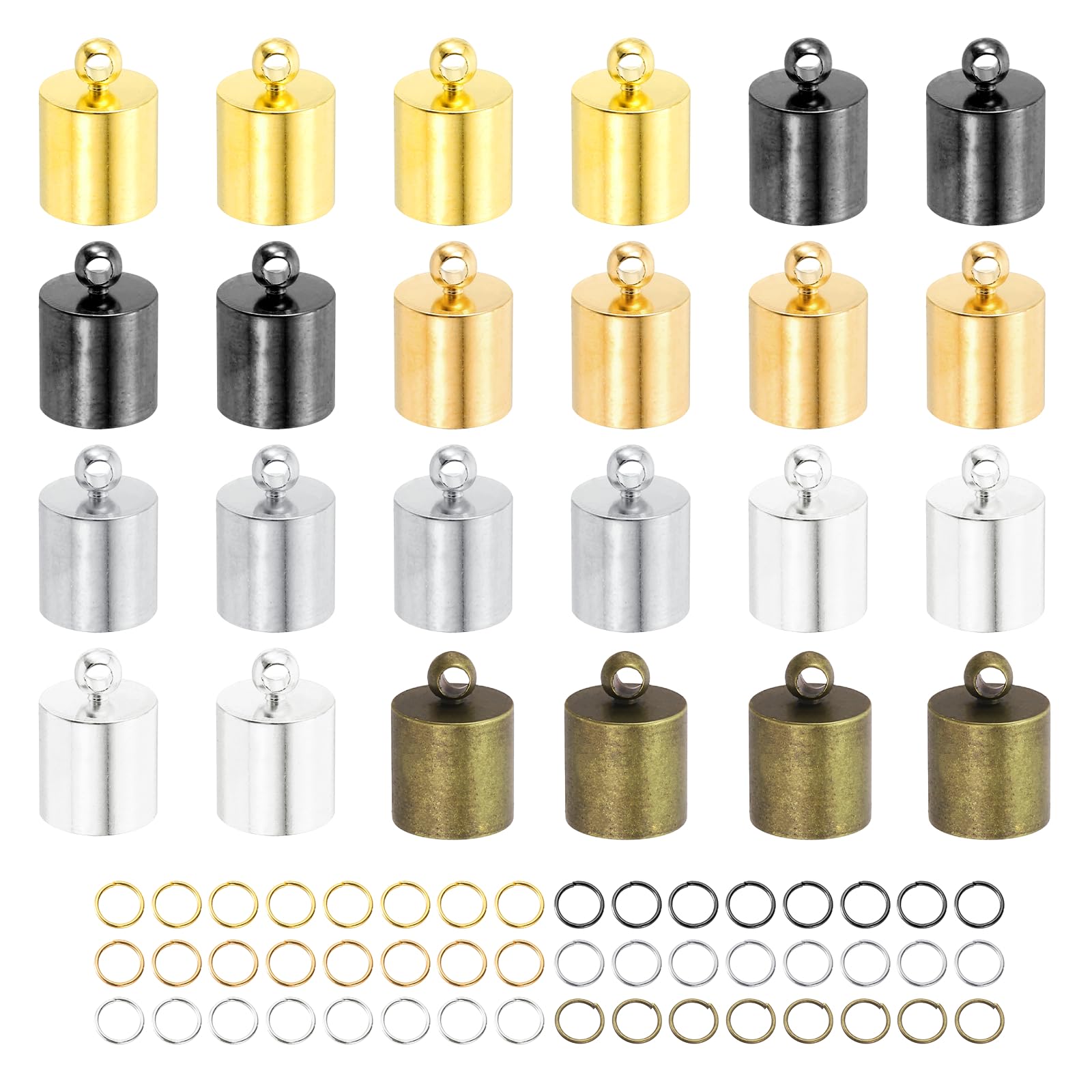 sourcing map 100Pcs Leather Cord End Caps, 8.5mm ID Tassel Barrel End Caps with Jump Rings for Jewelry Making Findings DIY Bracelet Necklace, Mixed Colors Tone