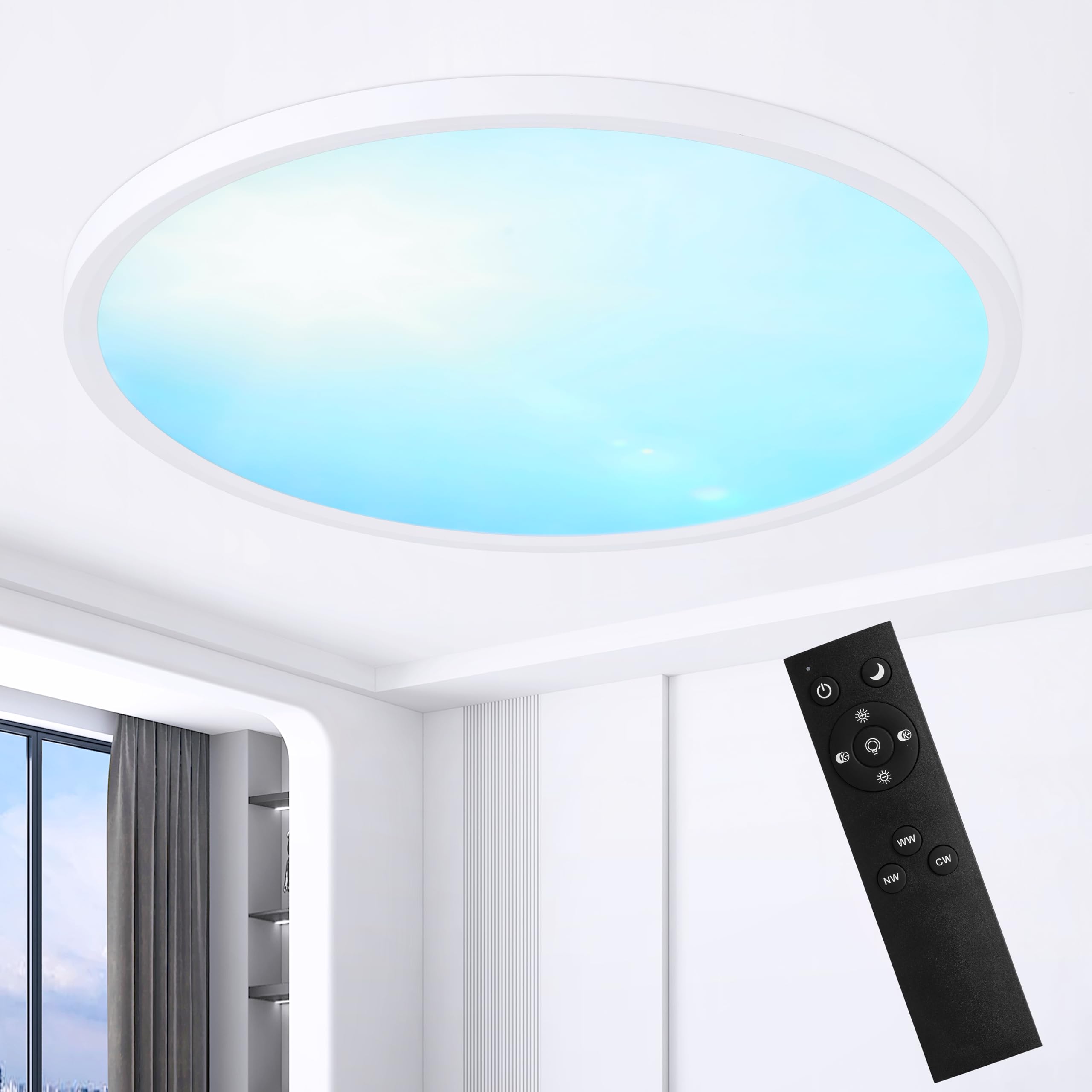 MOONSEA LED Deckenleuchte Flach, Deckenlampe LED Runde für Schlafzimmer Kinderzimmer Wohnzimmer Küche Flur Balkon