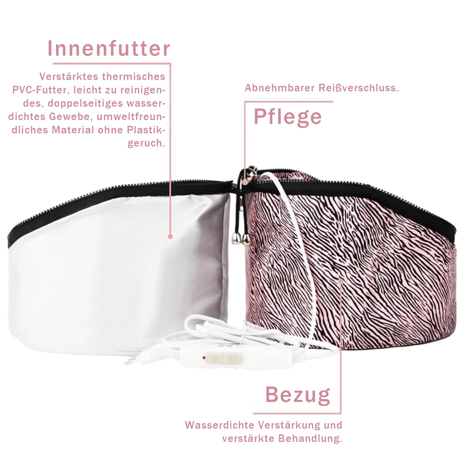 Biutee Elektrische Haarpflege Kappe für Tiefenpflegemittel, Trockenhauben für Haare, Hair Steamer, für natürliches oder beschädigtes Haar Nourishing (Rosa Streifen)