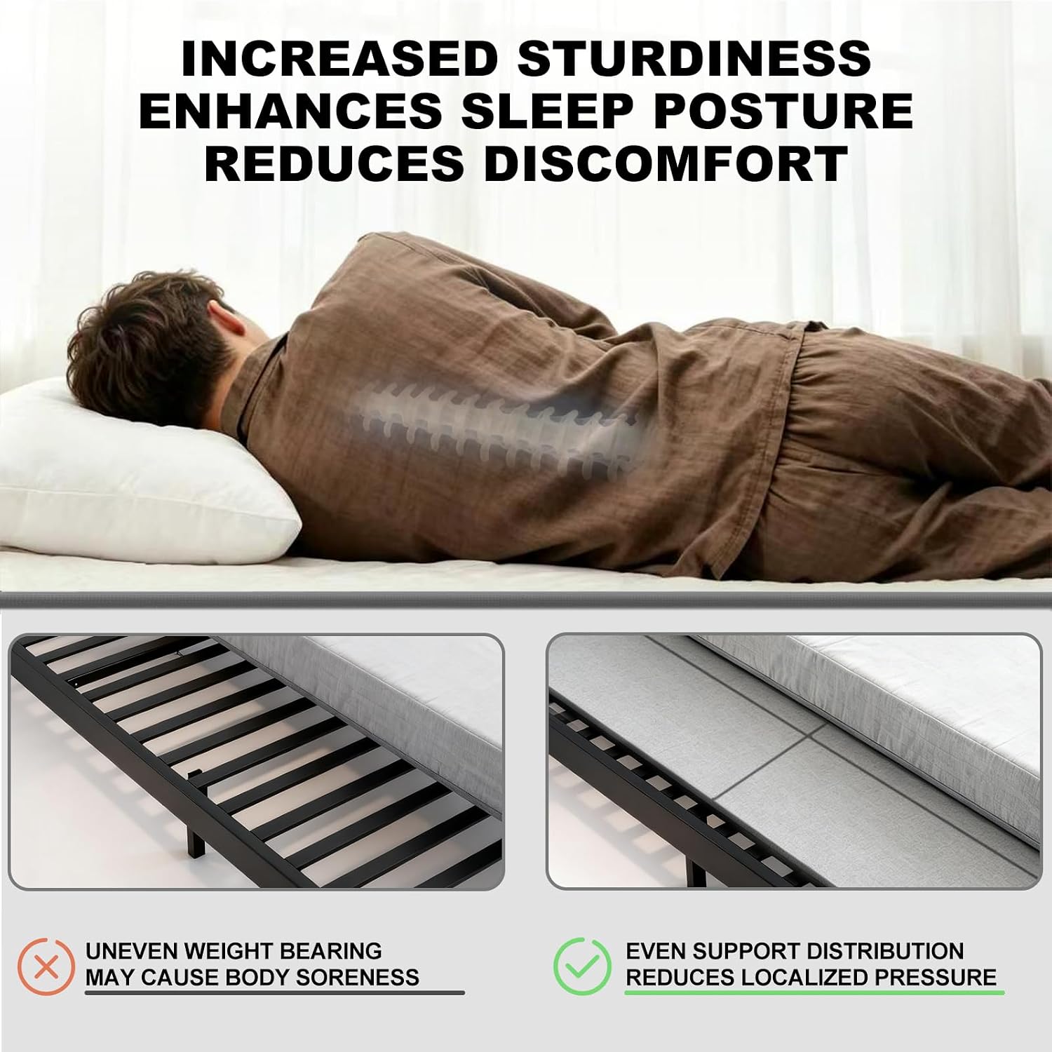 10mm Foldable Queen Bunkie Board 60"x80", Tool-Free Mattress Support Foundation, Breathable Noise-Reducing Cover, Anti-Sag Panel for Bed Frame, Bunk Bed, Daybed & Sleeper Sofa