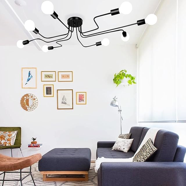 jose2015 Industrial Black Ceiling Light Modern 8-Light Creative Ceiling Lamp Light Fixtures E27 Lampholder for Kitchen Bedroom Living Room Restaurant.
