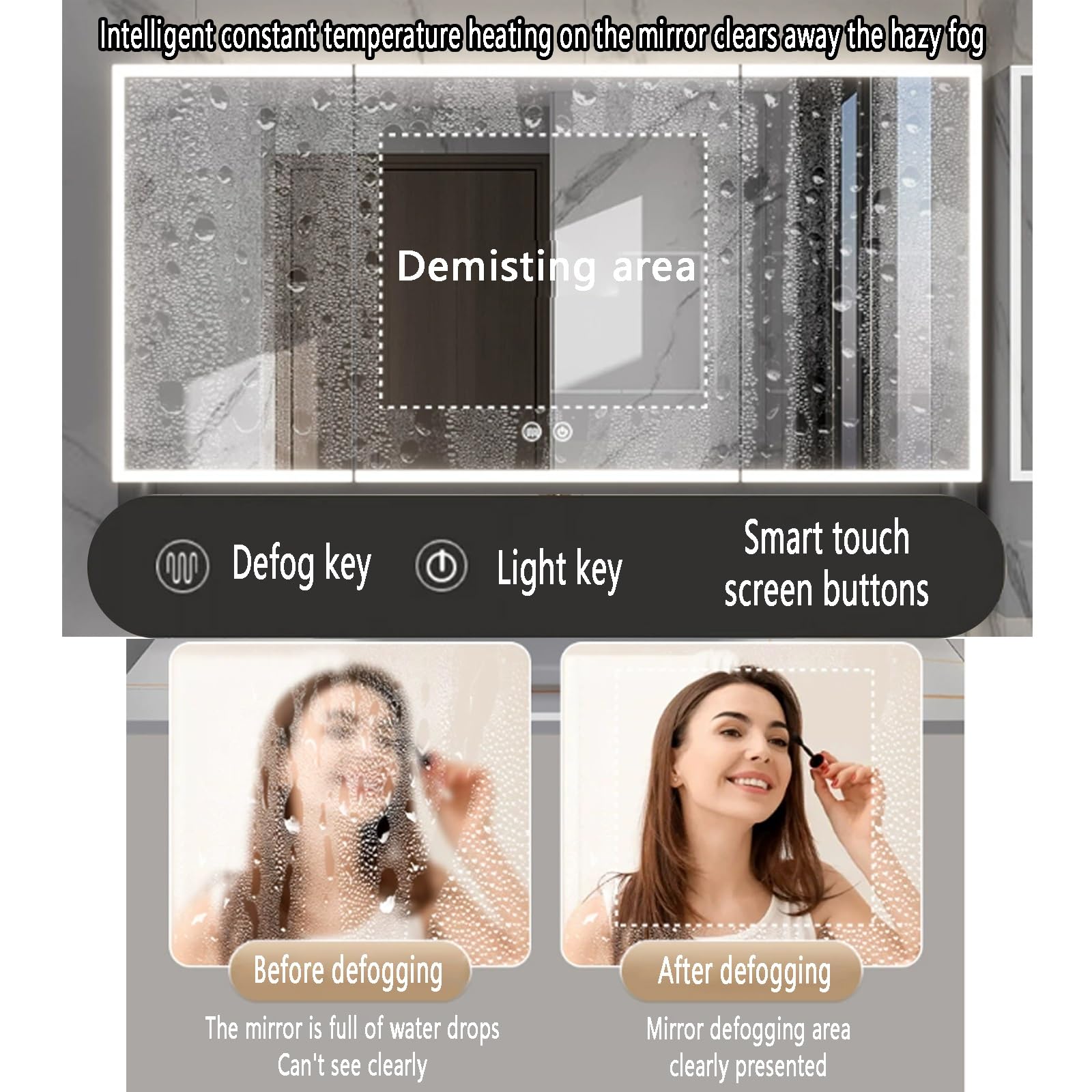 Inteligente armario espejo baño con luz y espejo,Moderna Armario con Espejo Antivaho de Maquillaje,Espejo de Maquillaje para Inodoro,Interruptor Táctil,Agujero papel(Gray,100*13*70cm/39.4*5.1*27.6in)