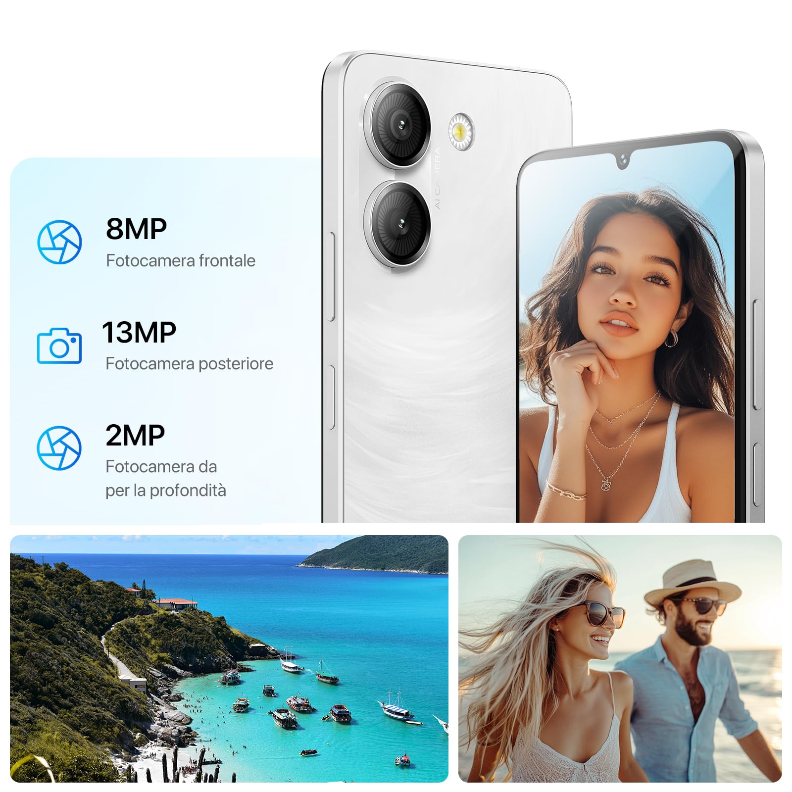 UMIDIGI G9A Smartphone, Android 14 Go Telefono Cellulare, 8GB+64GB/1TB Telefono, 6.75 Pollici HD Display, 4G Dual SIM Telefoni, Octa-Core/13MP+8MP Fotocamera/Batteria 5000mAh/Face ID/GPS/OTG - Bianco