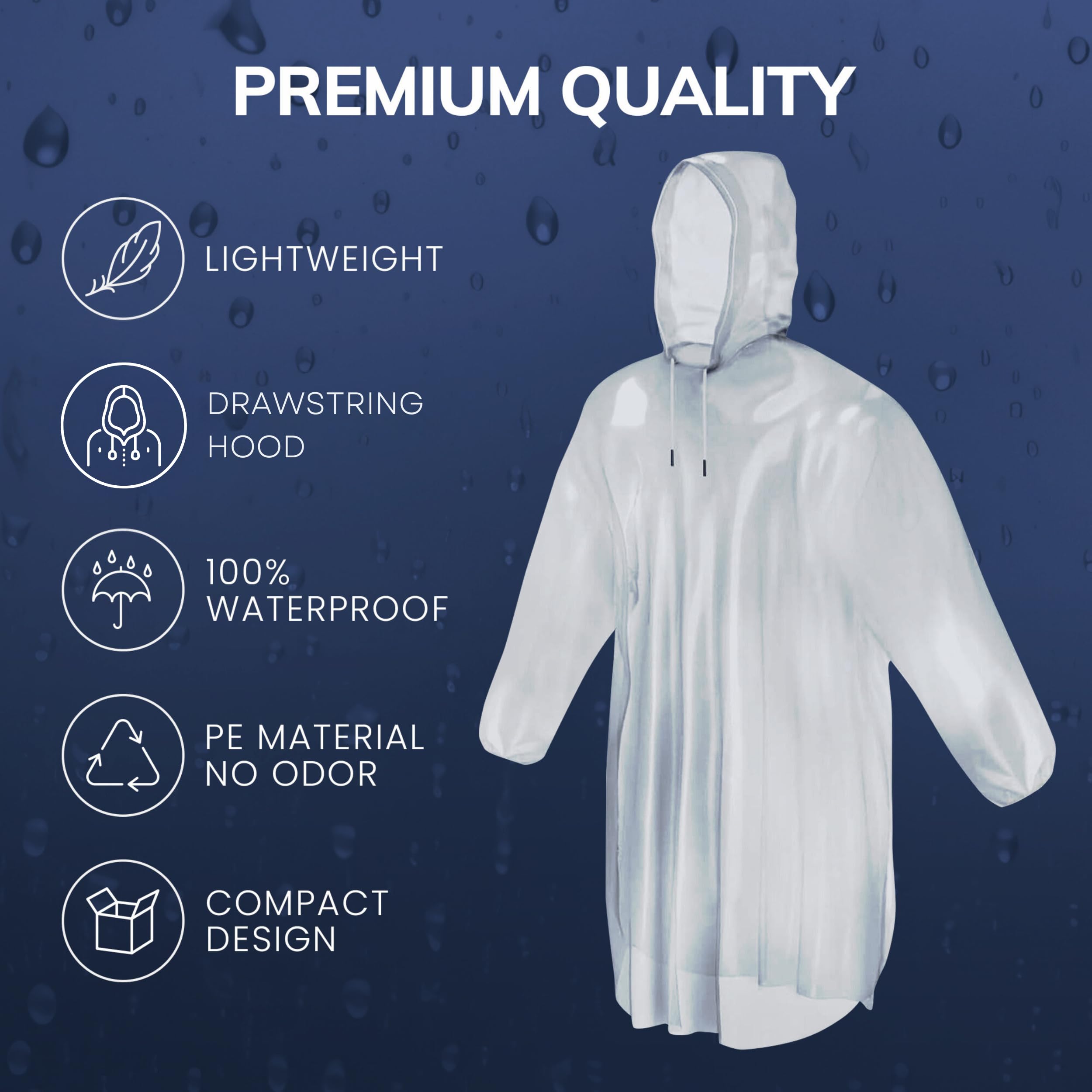 Mindful Design Ponchos de lluvia con capucha con cordón (paquete de 4) desechables de emergencia para adultos