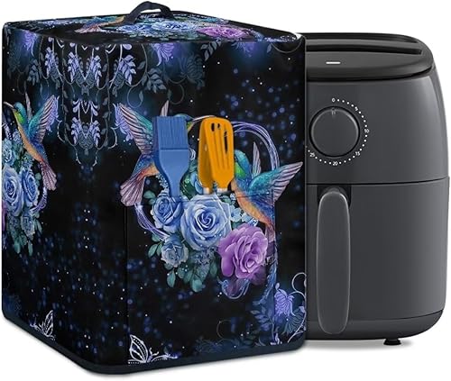 Hinthetall Hummingbird Rose - Funda para freidora de aire, funda protectora rectangular con bolsillo de almacenamiento y asa para olla a presión