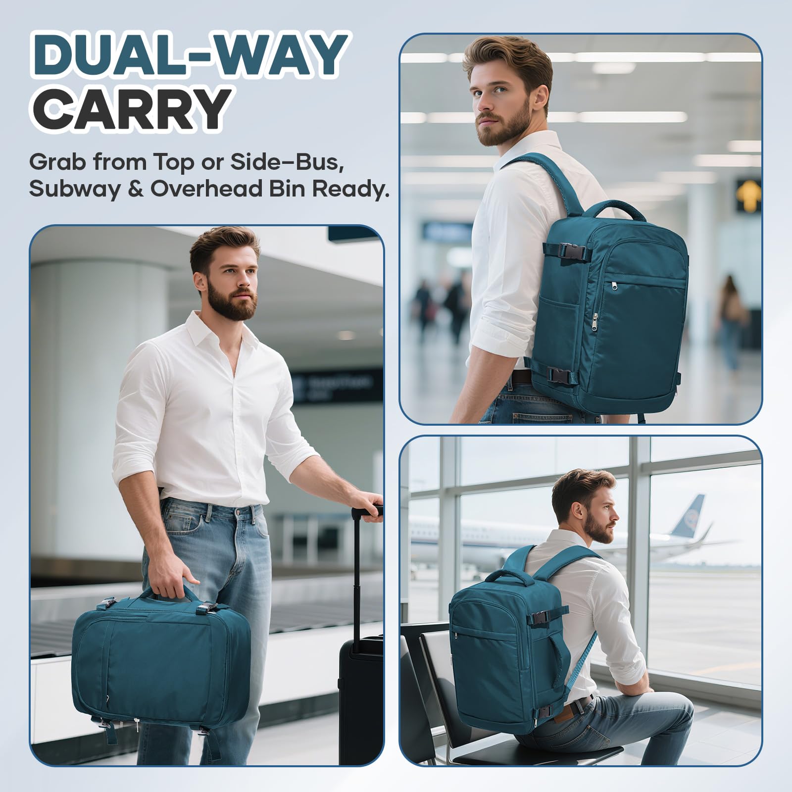 Zaino Sottovuoto Ryanair 40x20x25 Bagaglio a Mano con Pompa Sottovuoto, Zaino da Viaggio Aereo Impermeabile per Uomo Donna Borsa da Cabina Zaini Casual Valigia per Ufficio, Scuola e Lavoro -Blu