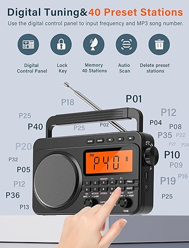 Miniatura 16 de Radio digital AM FM de onda corta con la mejor recepción, radio portátil recargable de 4000 mAh con alerta meteorológica NOAA, altavoz grande, Azul