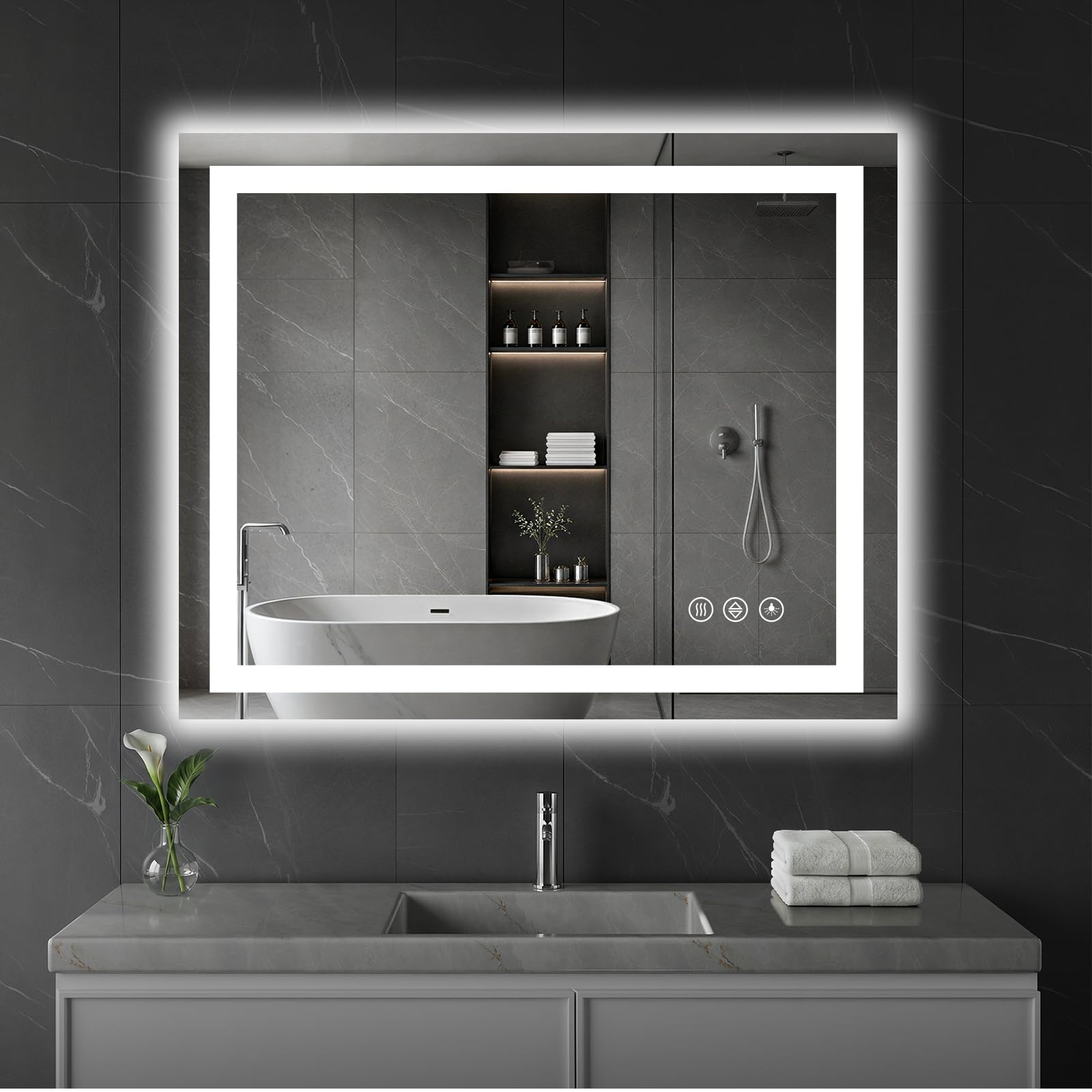 Koonmi 36x30 LED Bathroom Mirror, Shatterproof Mirror with Light