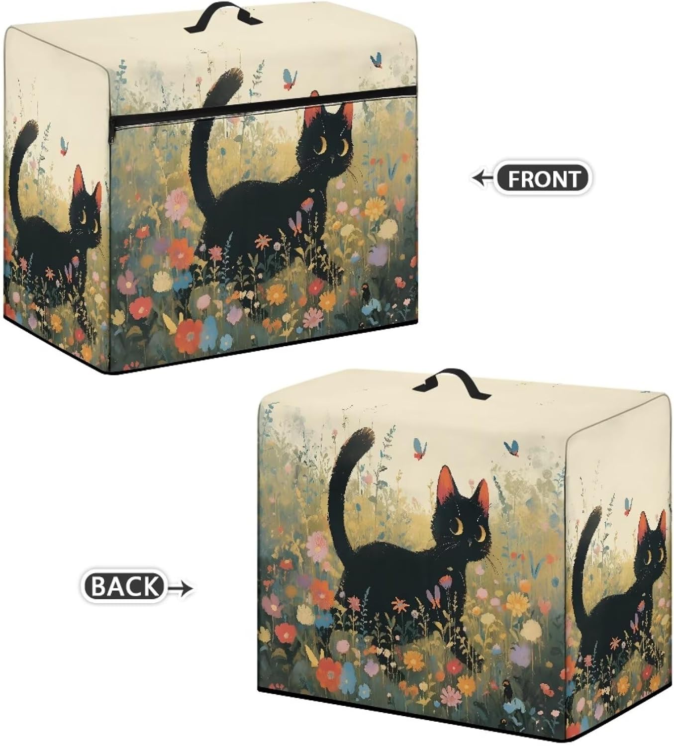 Cute Black Cat and Flowers Sewing Machine Cover with Organizer Bag for Accessories Dustproof and Machine Washable Cover Compatible with Singer and Brother Sewing Machine
