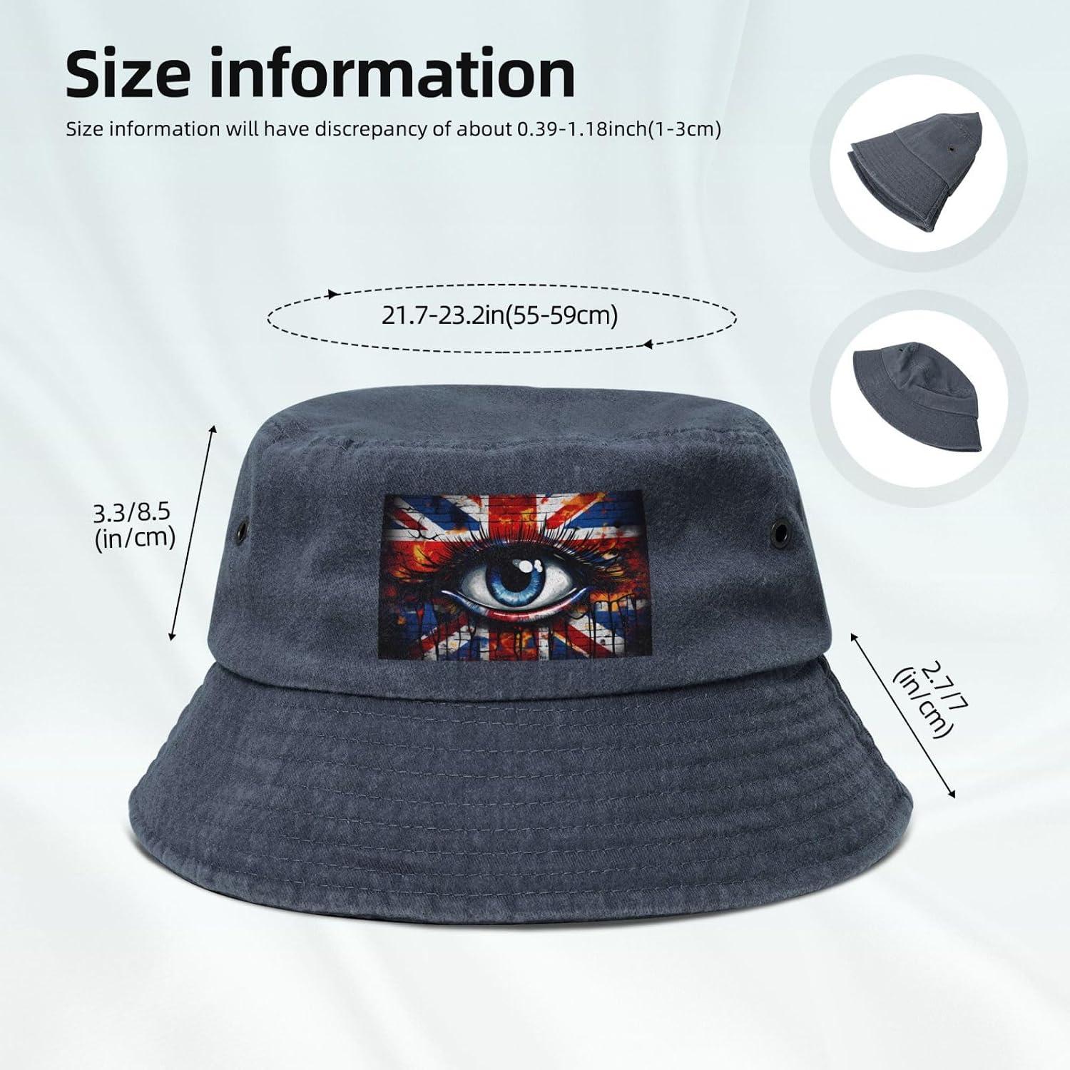 Eye Color Printed Cowboy Fisherman hat, Suitable for Outdoor Fishing Beach Party Fisherman hat Hip-hop hat, Navy Blue