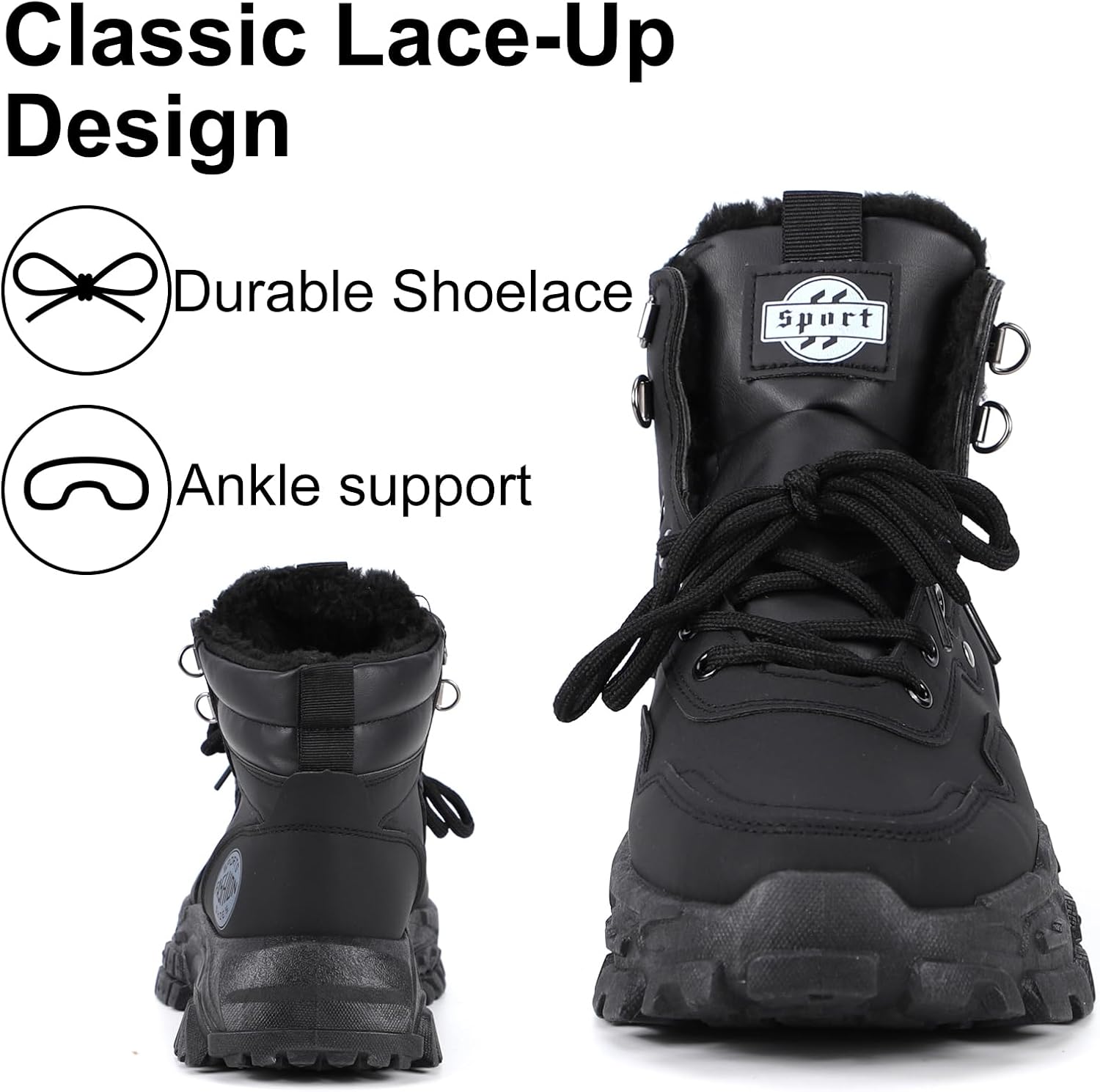 Mens High Top Snow Boots Winter Warm Fur Lined Shoes,Waterproof Non-Slip Hiking Boots for Men