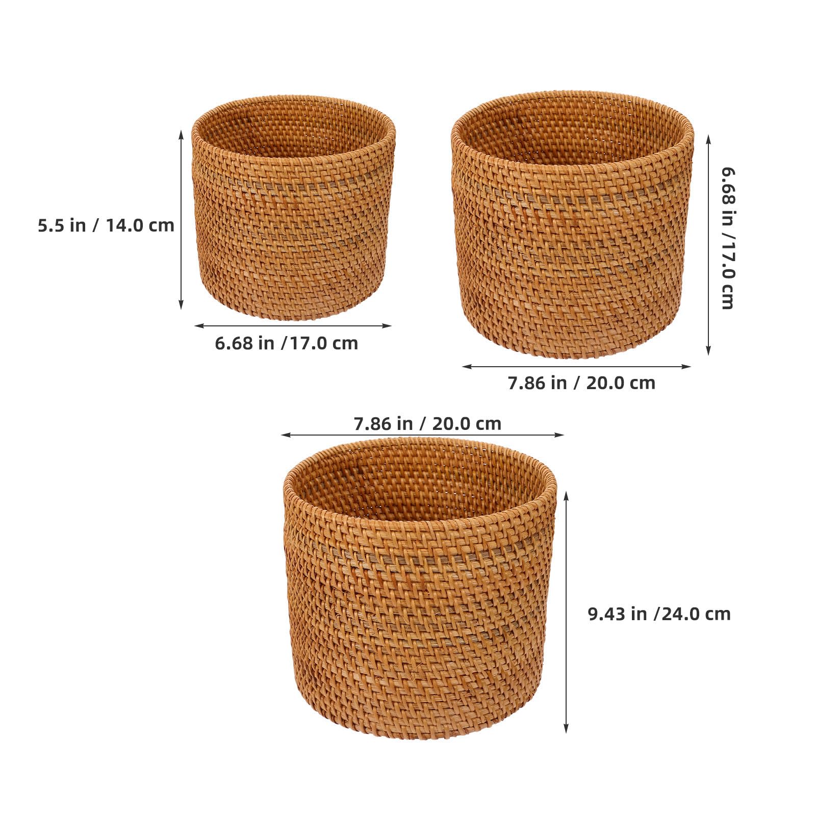 YARNOW 3 Stück Handgeflochtener Runder Mülleimer aus Rattan Dekorativer Aufbewahrungskorb mit Natürlichem Design Praktischer Abfallkorb für Küche und Büro