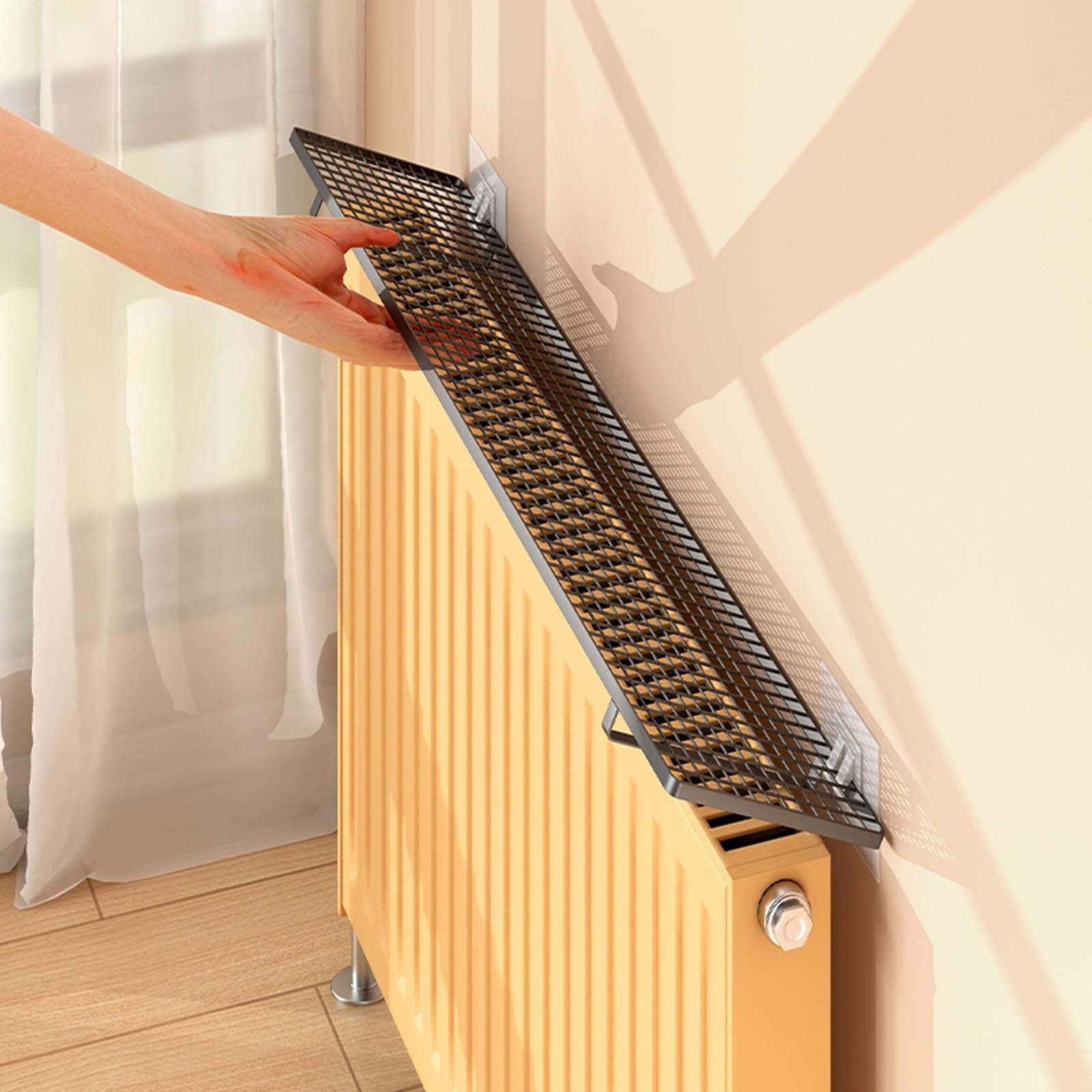 Mensola per Termosifone con Staffe, Mensola da Parete in Metallo, Stendibiancheria per Termosifone, Design Scavato, Senza Fori, Massimizza lo Spazio(White,35x15x3cm)