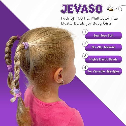 Miniatura 3 de Paquete de 100 bandas elásticas multicolor para el cabello grueso para el cabello de bebé y niña, bandas elásticas para el cabello antideslizantes y