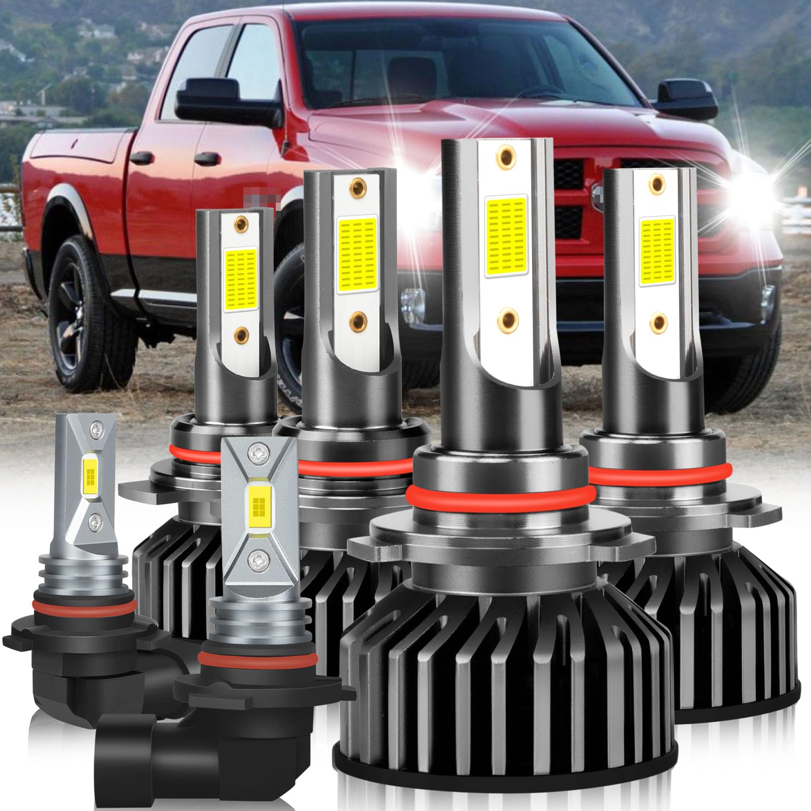 Photo 1 of HOEDUI Fit For DODGE RAM 1500 2500 3500 With Projector 2013-2015 lights,800% Super Bright Hi Lo Beam Light Bulbs with Fan and Fog lights, 6500K Cool White, IP68 Waterproof, Pack of 6
