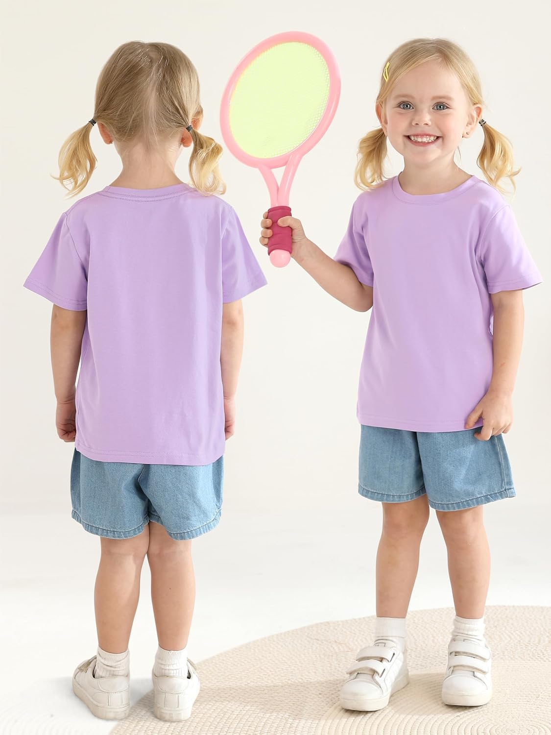 Poroka Baby and Toddler Girls Short Sleeve T-Shirts Cotton Crewneck Shirts Basic Solid Tees Summer Casual Tops, Multipack - Image 2