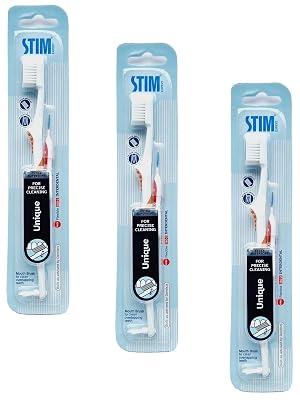 STIM Unique Manual Toothbrush For Adults, Precise Cleaning, Super Soft Bristles, Comes With Mouth-Brush, Pack Of 3,White