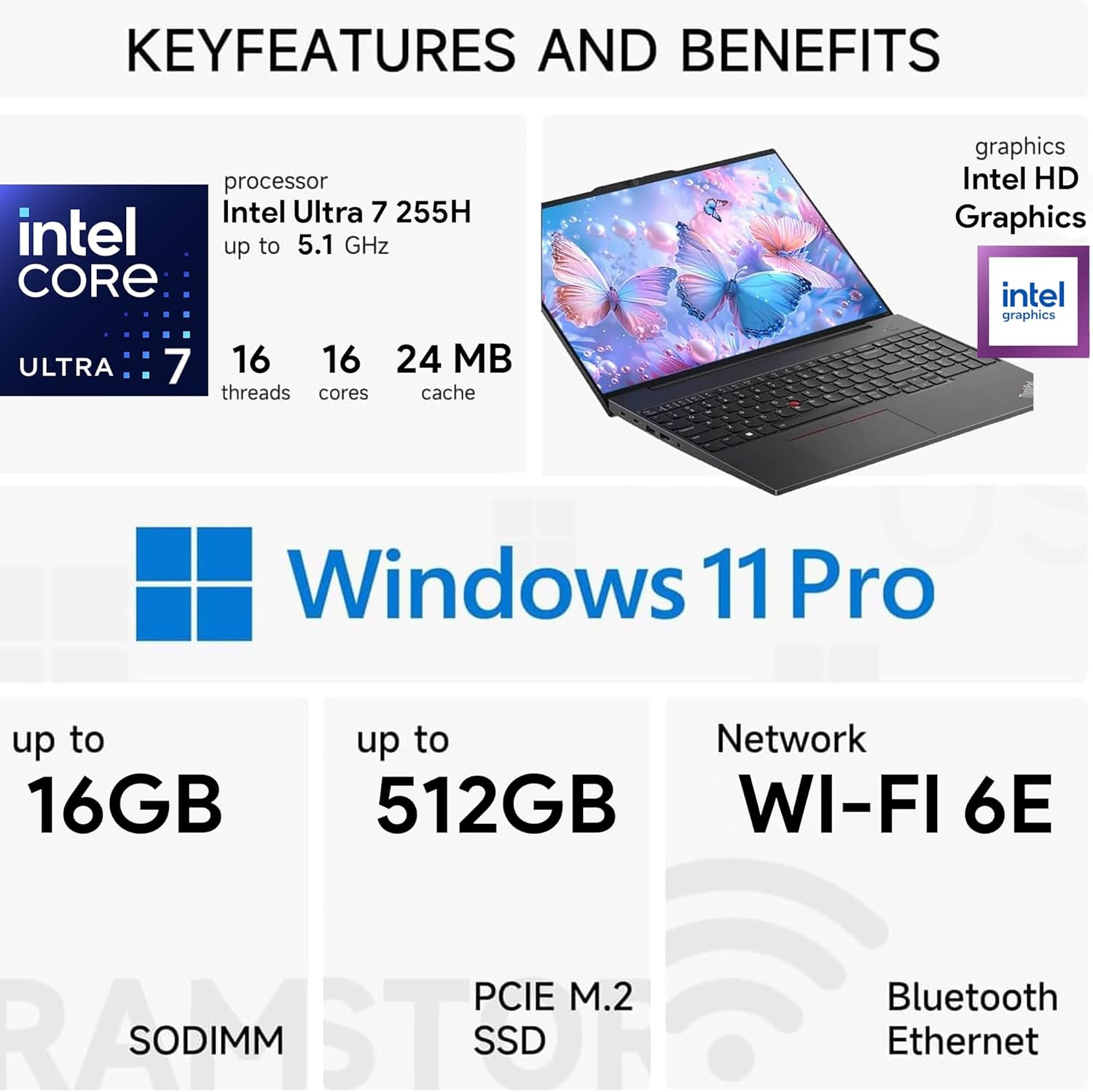 Lenovo ThinkPad E16 Gen 3 Business Laptop | 16" FHD+ | Intel Ultra 7 255H | 16GB RAM | 512GB SSD | Fingerprint | Backlit KB | HDMI | FHD Webcam | Wi-Fi 6E | Win 11 Pro | AI - Black