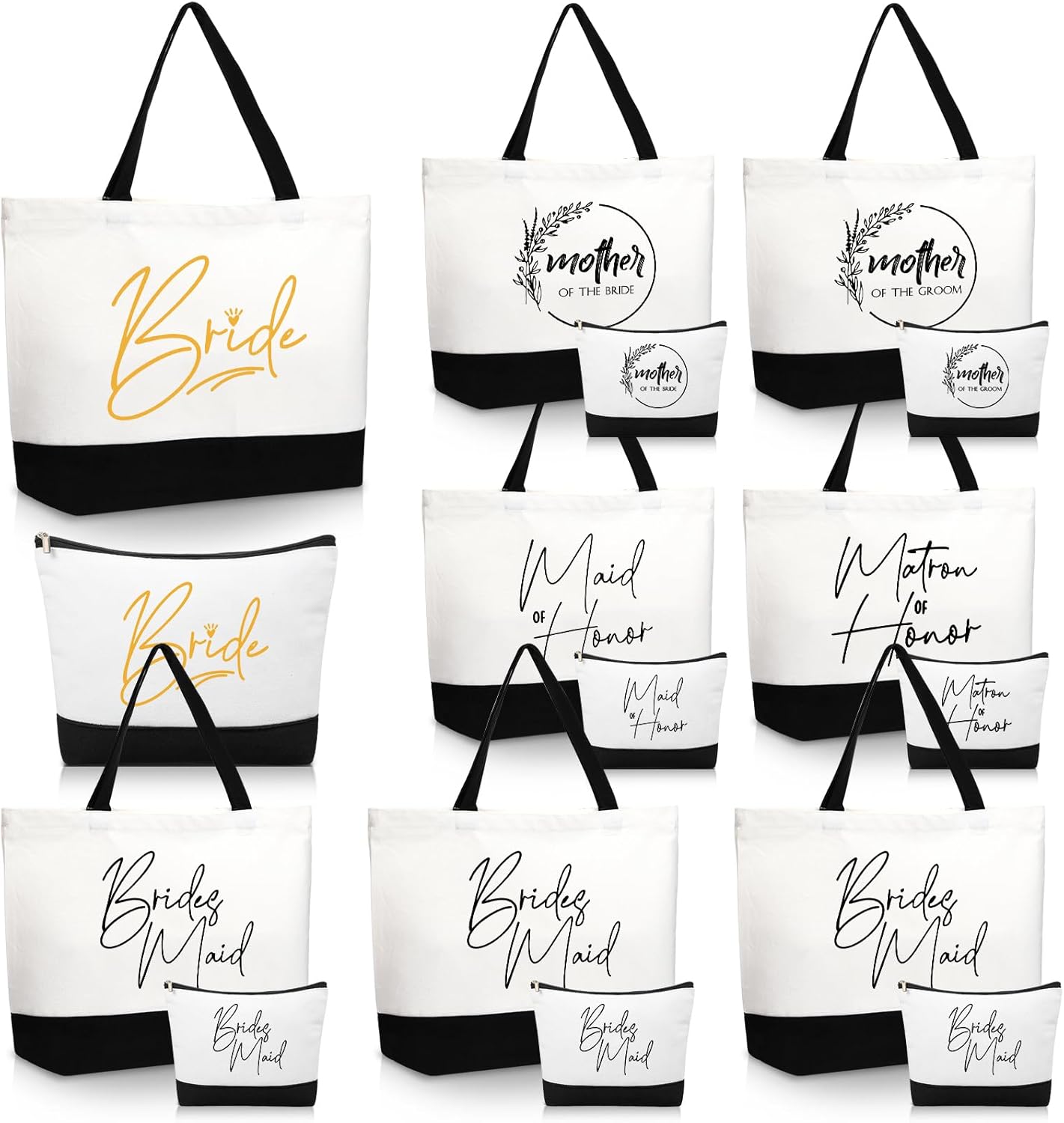 Sanwuta 16 Pcs Bride Proposal Gift Bridesmaid Tote Bags Makeup Canvas Bag with Zipper for Wedding Bachelorette Proposal Party