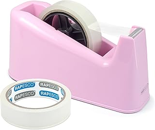 Rapesco 1487 Dispensador de Cinta Adhesiva Profesional 500 mas 2 Rollos de Cinta, Rosa Claro