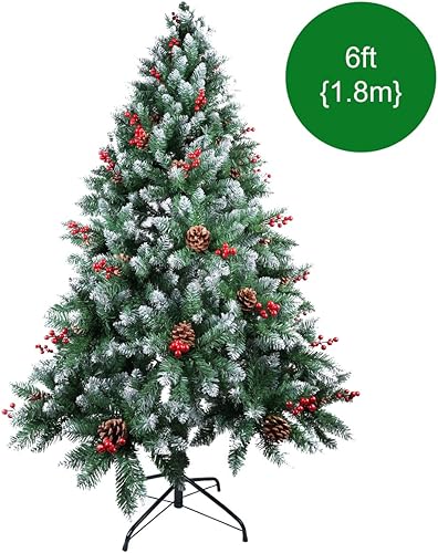 Miniatura 3 de Árbol de Navidad artificial de 6 pies con soporte de metal sólido, cono de pino y fruta roja para fiesta de Año Nuevo, decoraciones de Navidad para