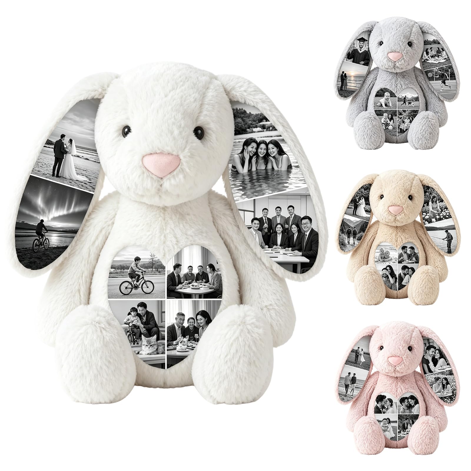 Personalised Photo Bunny Teddy Bear Hidden Ear Pictures Rabbit Plush Gift