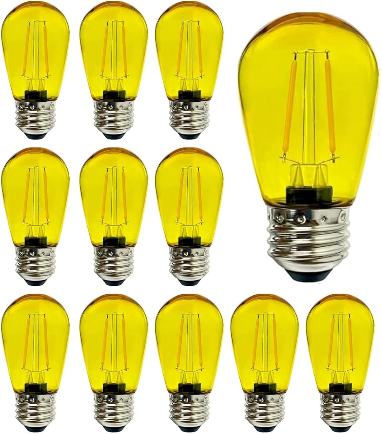 Sxminer 15 Pack S14 LED Bulbs Yellow 2W LED Replacement Bulbs for Outdoor String Light E26 Base Edison Bulbs Shatterproof Plastic Decorative Bulbs for Home Patio Christmas Wedding Party Decor(Yellow)