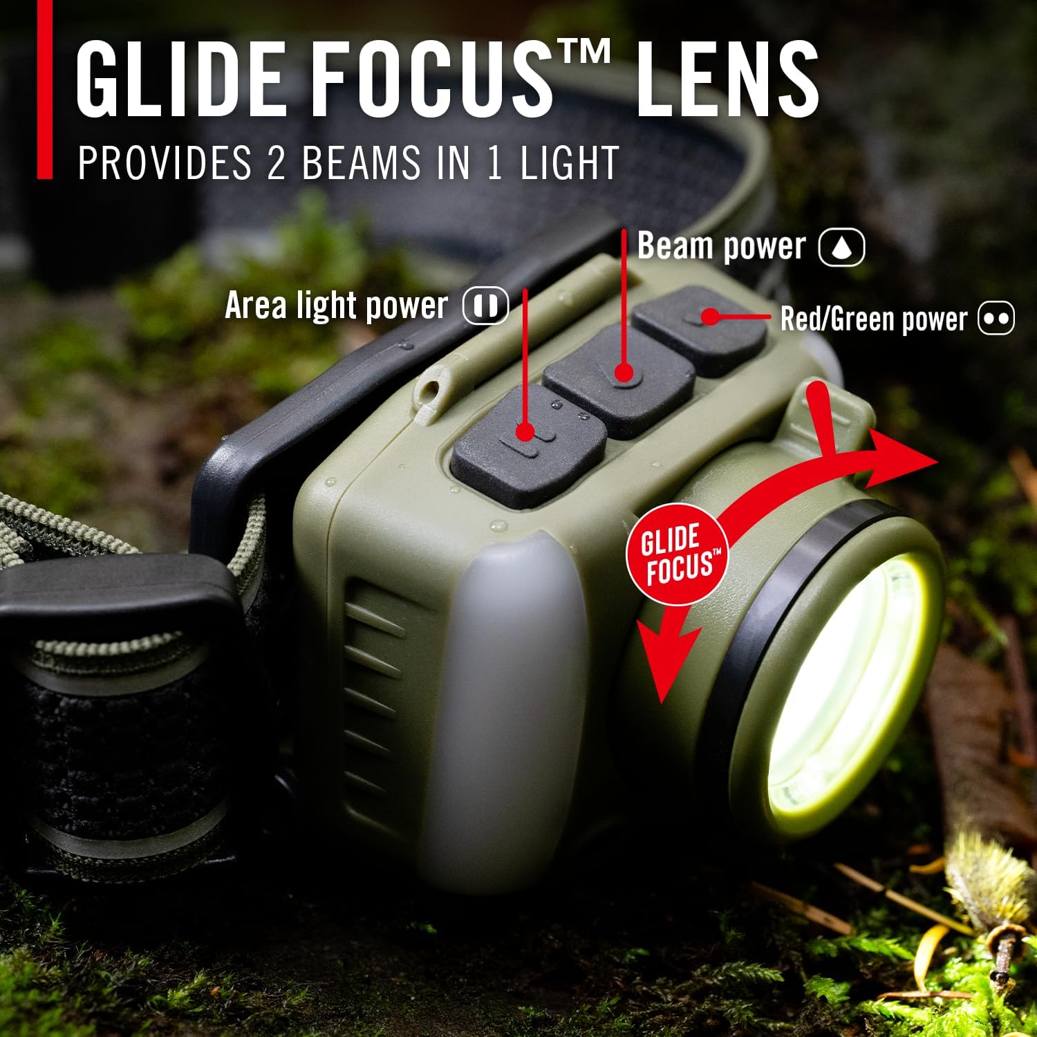 Coast FL95R 1250 Lumen Rechargeable Plus LED Headlamp with Green, Red and Area Light Modes and Glide Focus