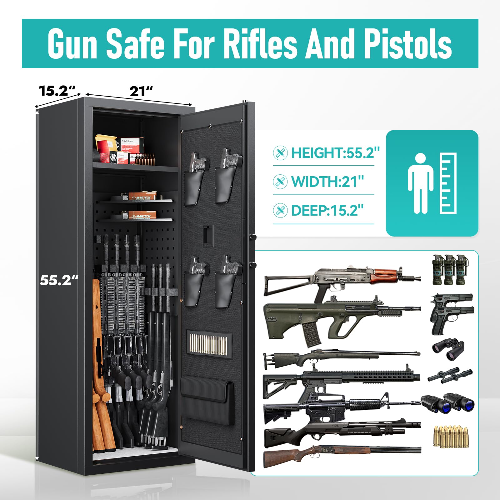 12 Gun Safe, Biometric Gun Safe, Gun Safe for Rifles and Pistols, Clearance Gun Safe, Rifle Safe, Gun Cabinet, Quick Access Gun safe, Large Gun Safe, Gun Safe with Removable Shelf and Gun Rack (A)