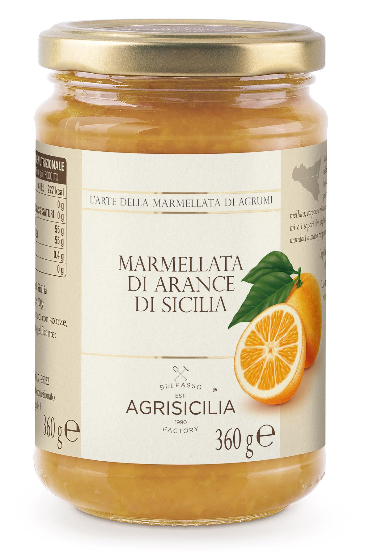 Agrisicilia Marmellata di Arance di Sicilia, con frutta di alta qualità vasetto da 360 grammi ottima per colazione e merenda