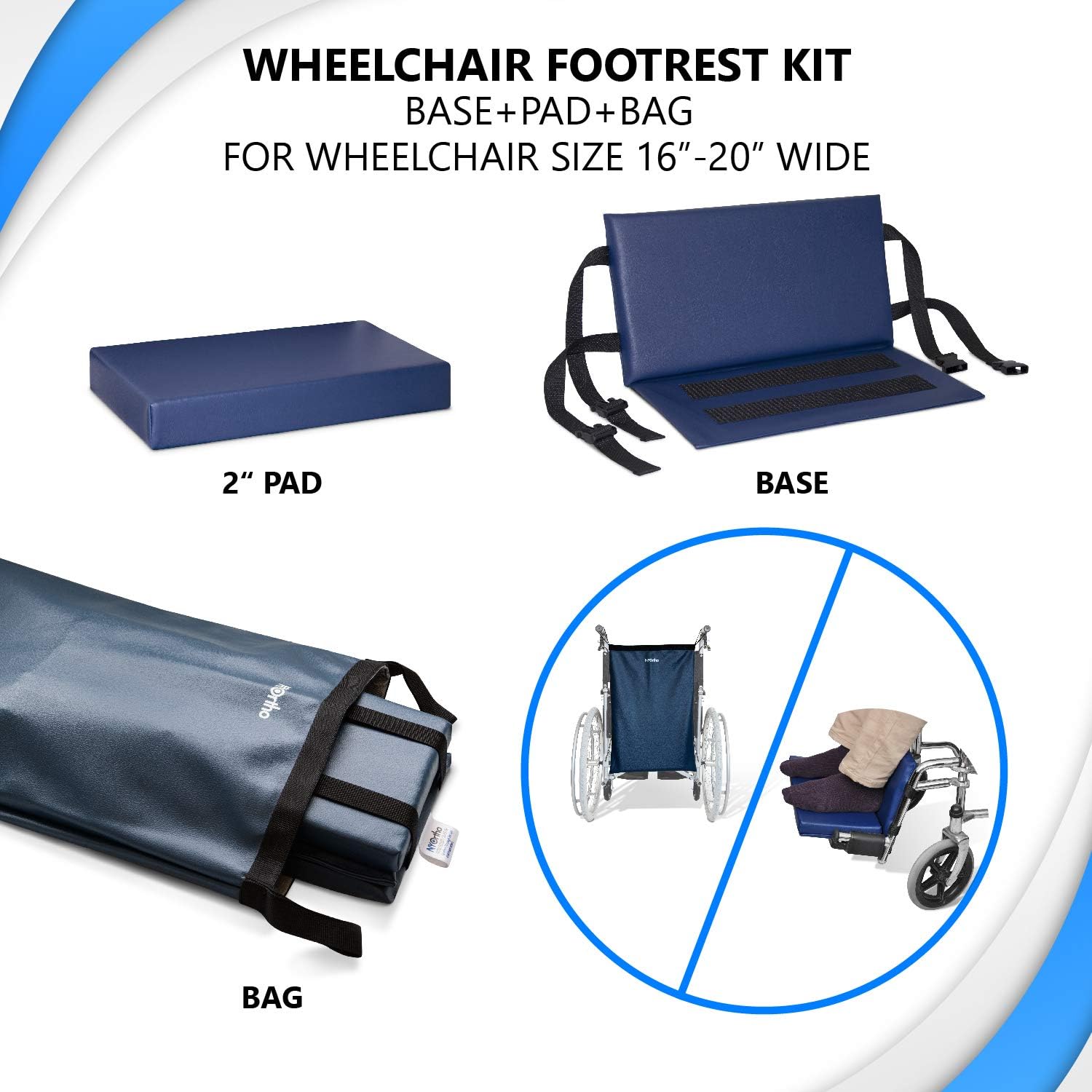 NYOrtho Wheelchair Foot-Rest Extender Elevating Pad - Leg Cushion Protector | Secures Easily with Quick-Release Strap Seat Widths 16" - 20", 1" Foot Platform : Health & Household