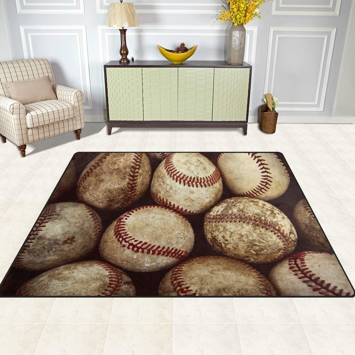 ALAZA Old Vintage Baseball Sport Area Rug Rugs for Living Room Bedroom 4'10" x 6'8"