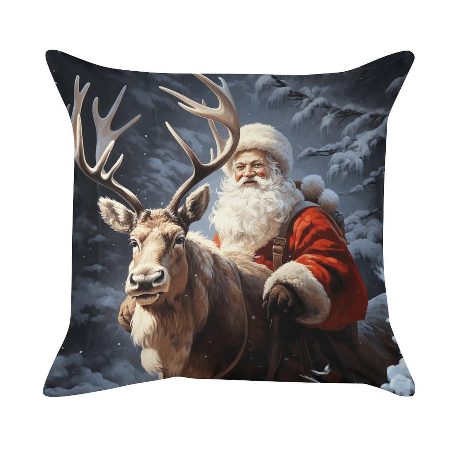 FekiLoot Throw Pillow Cover Santa Claus and Deer Elk Painting Art Decorative Square Pillow Cover Comfort Breathable Pillowcases Soft Velvet Square Modern Cushion Covers for Sofa Couch