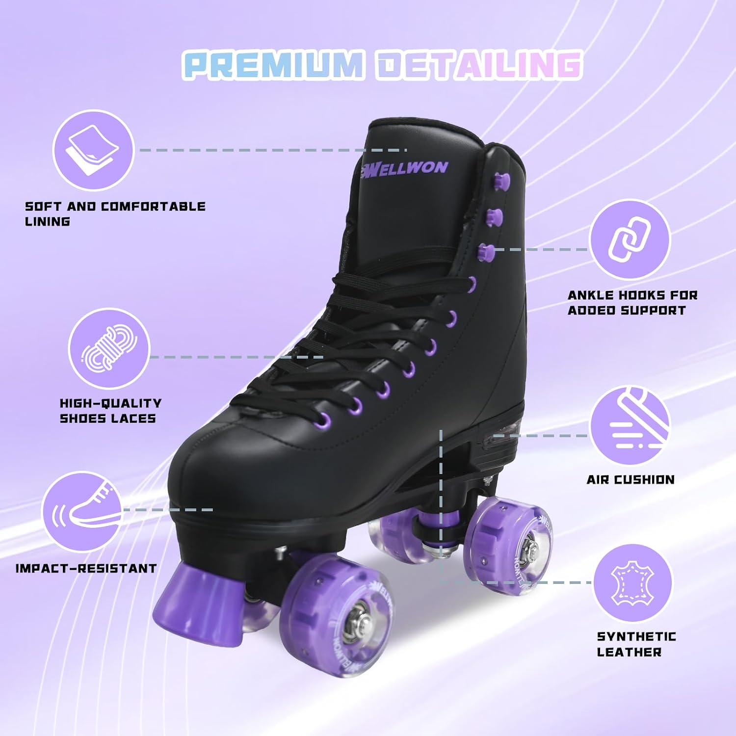 Roller Skate for Women, High-Top PU Leather Quad Skates for Beginner, Classic Double-Row Rollerskates for Adults Outdoor and Indoor Size 5/6/7/8/8.5/9/9.5/10