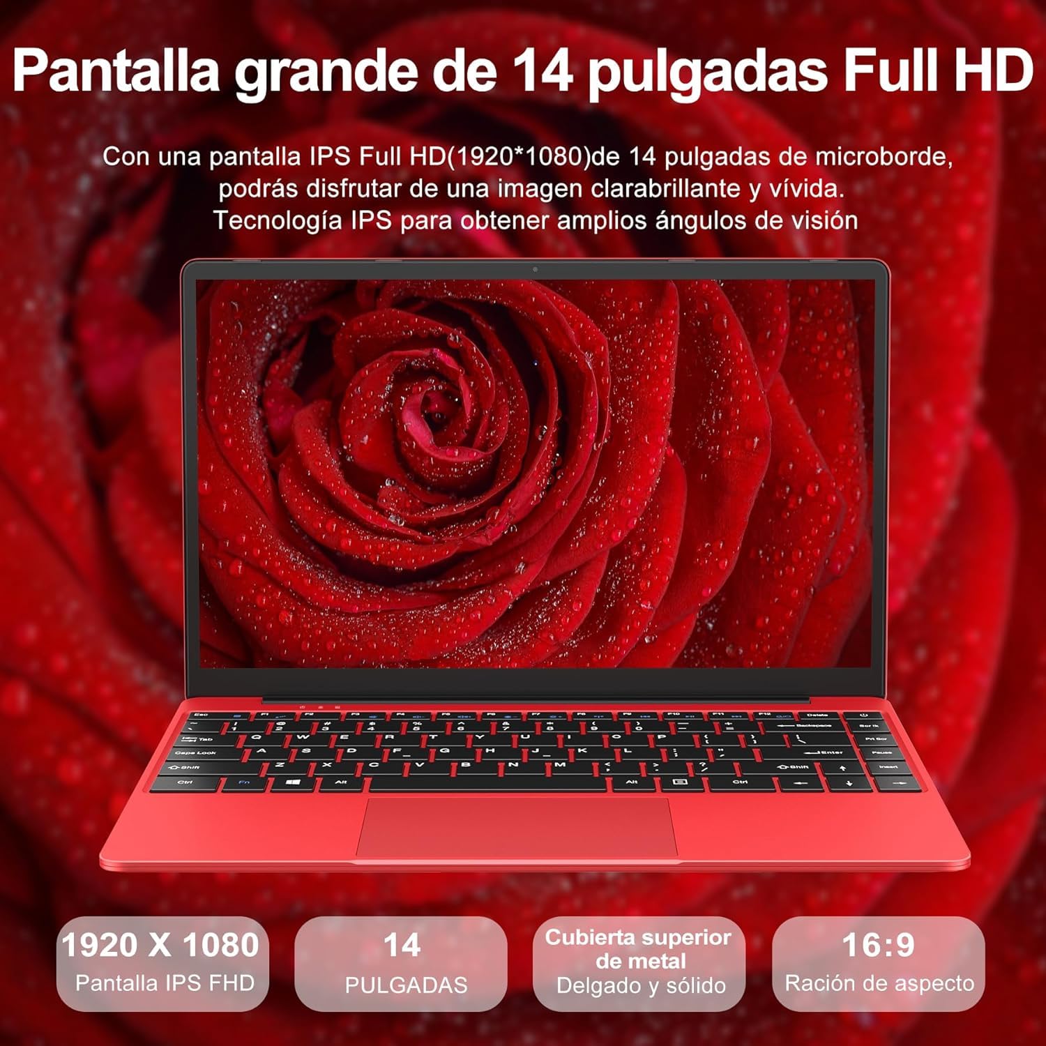 bvate Ordenador Portátil 14",6GB+128GB SSD Celeron N4020(hasta 2.8Ghz) Win 10 PC 1080P FHD WiFi 5G BT 4.2 Soporta 1TB SSD Expansión con Ratón Inalámbrico para Trabajo-Estudio-Aprendizaje, USBx 2-Rojo