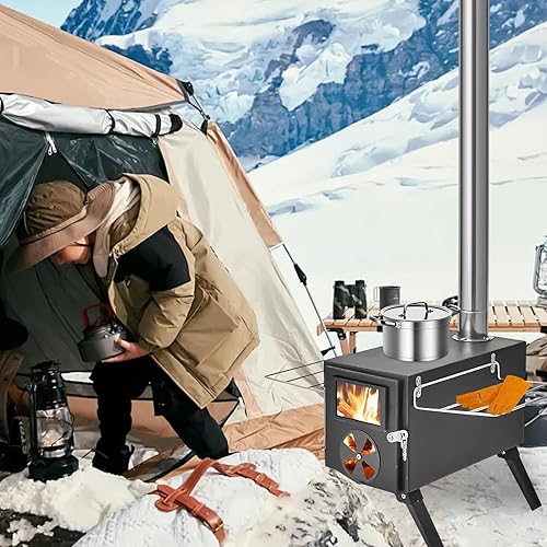 Miniatura 8 de Qivine Estufa de leña portátil, sin fugas de humo y fácil de instalar, estufa plegable negra caliente, limpia y compacta, estufa de leña con