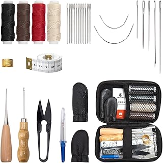 WUTA Leather Sewing Kit, Leather Stitching Kit with Sewing Awl, Needles, Waxed Thread, Upholstery Repair Kit, Heavy Duty Sewing Tools for Hand Stitching Car Seats, Sofa, Carpets, Shoes, DIY Craft
