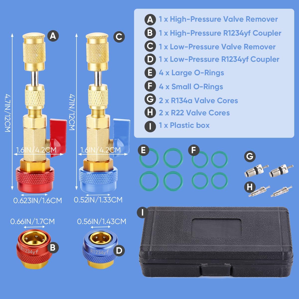 Automotive R134a R1234yf R22 Valve Core Remover Installer Tool Set - Auto Air Conditioning Repair AC Valve Core Removal Tool for Standard & Jra Valve Core Couplers