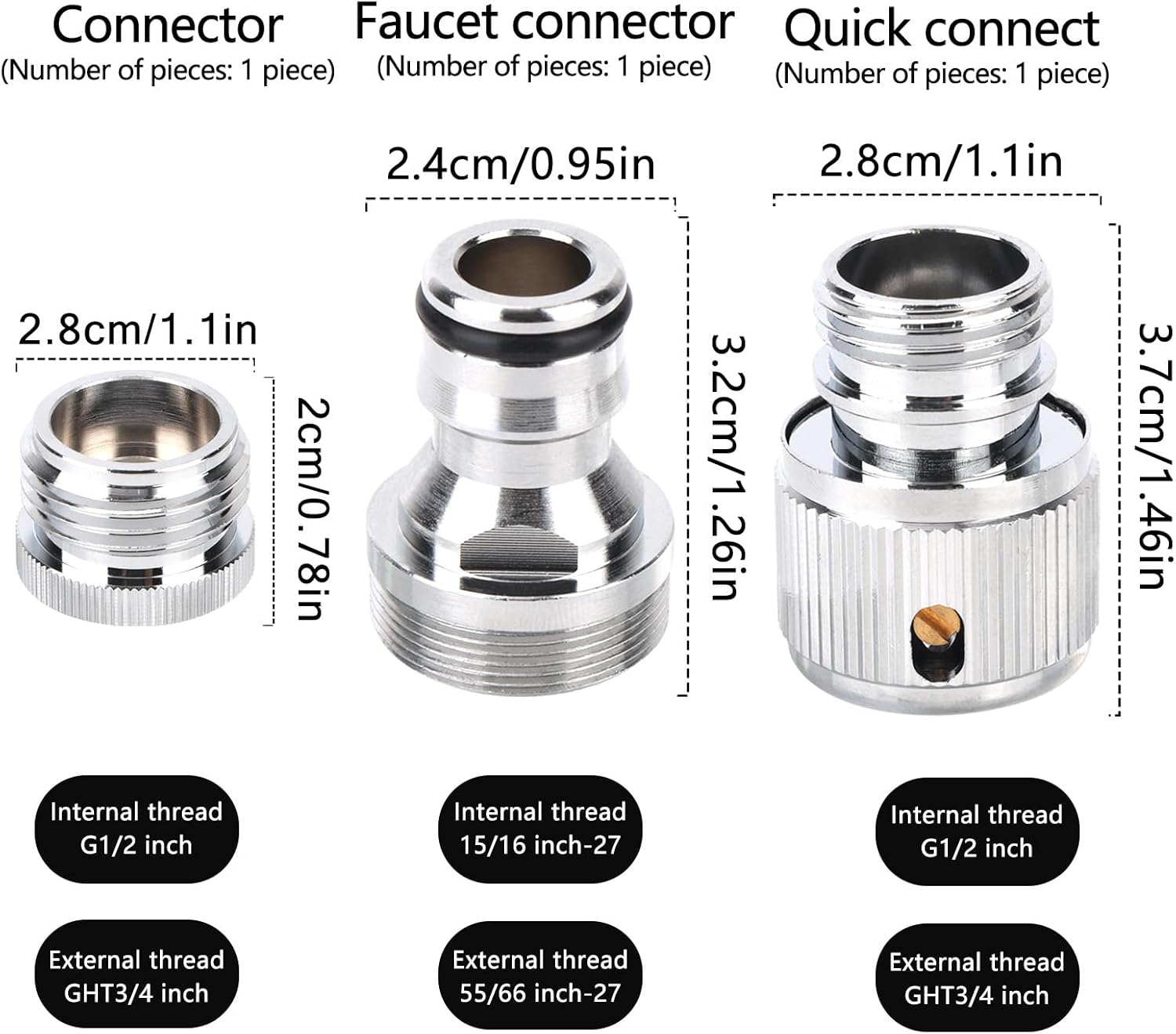 3 Pack Faucet Adapter Set, Quick Connect Sink Faucet to Garden Hose Aerator Adapter Dishwasher & Washing Machine Coupler Connector for Kitchen, Bathroom, Pet Bathing, Garden, and Shower Hose