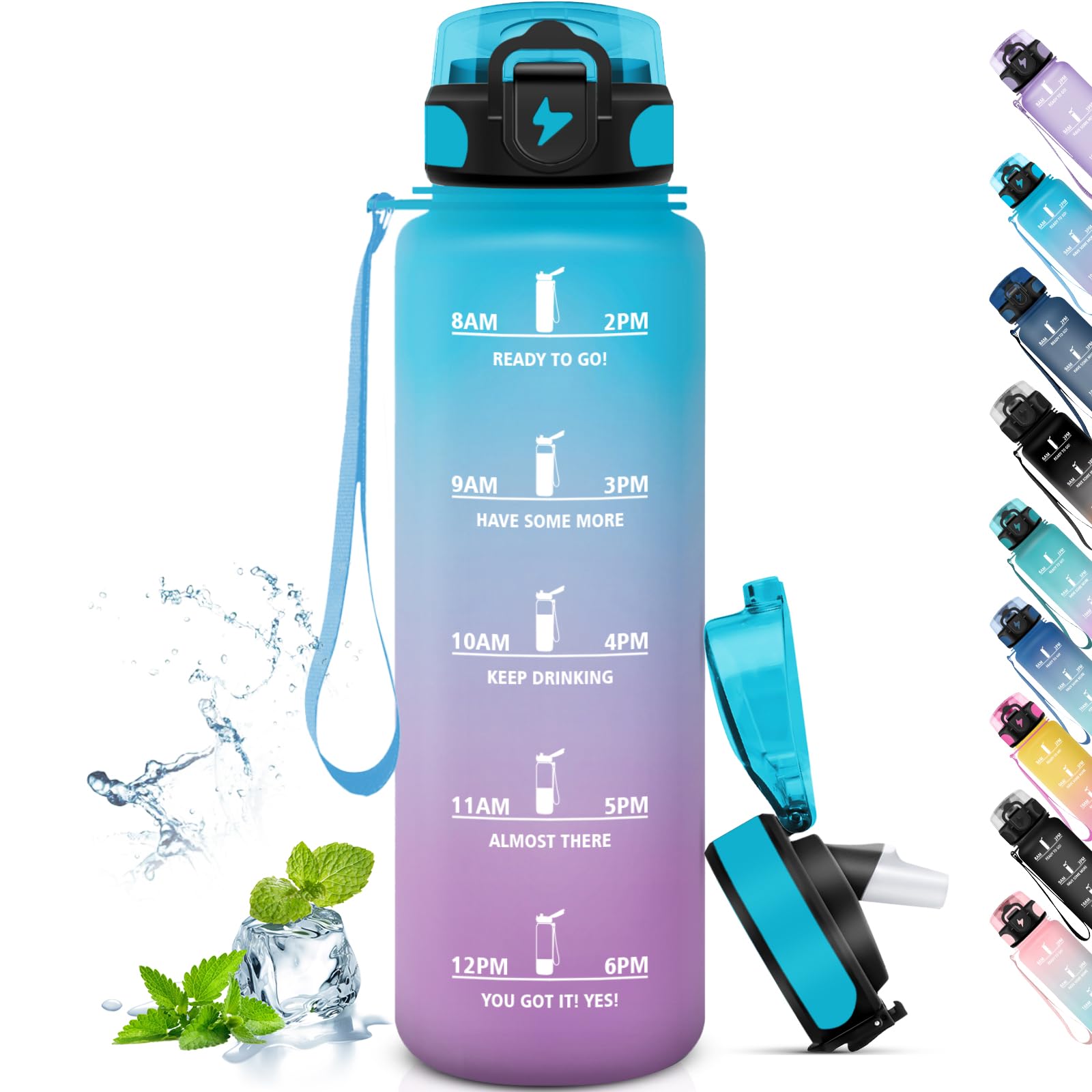 Grsta Sports Water Bottle 1 Litre with Straw, Leak-Proof for Bike, Gym, Camping & Outdoor, Easy to Clean, Blue Purple
