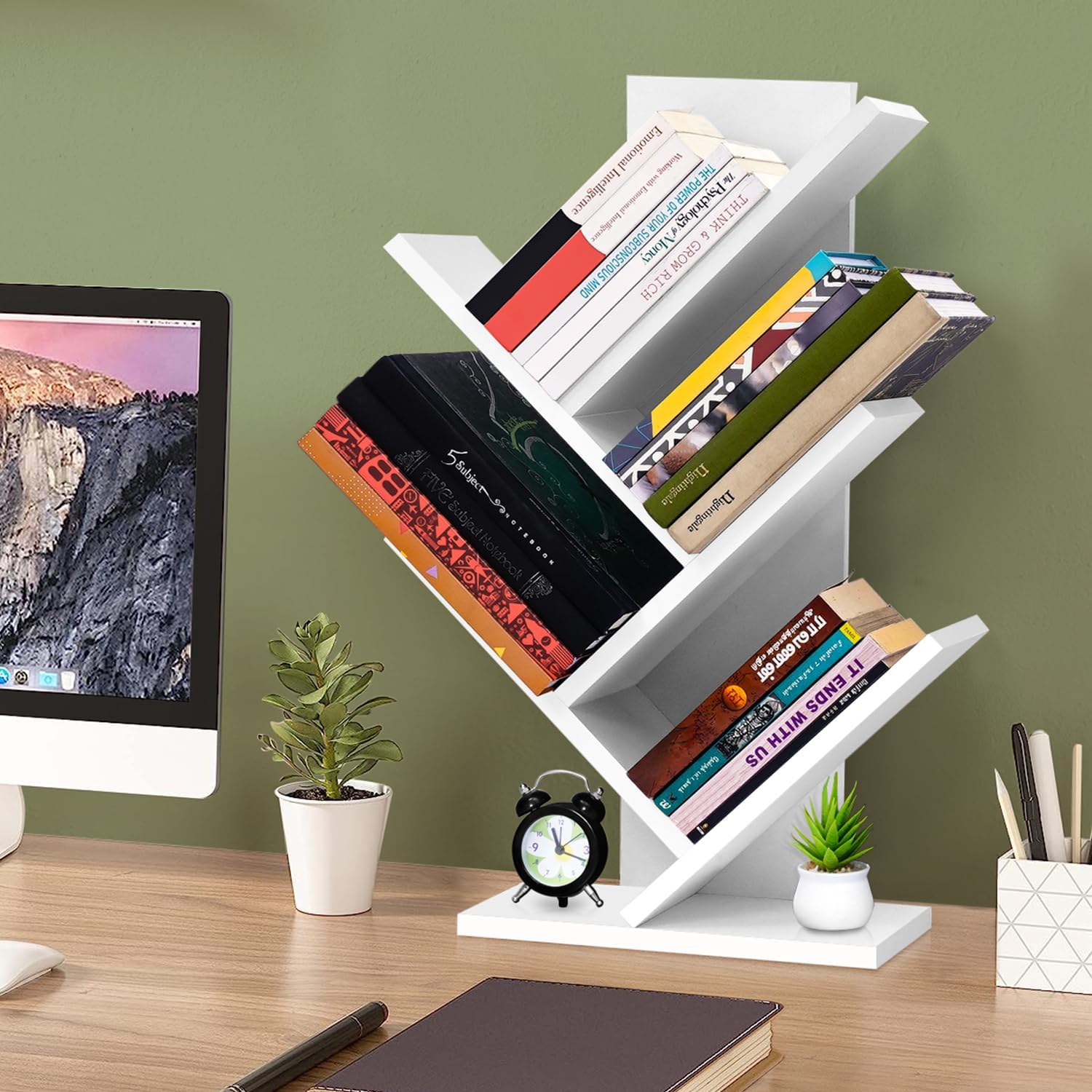 VINATION Emporium Tree-Shaped Book Shelf, Nature-Inspired, Diagonal Shelves, MDF, Modern Style, Wall Mounted, 3-Shelf (White)-image-39