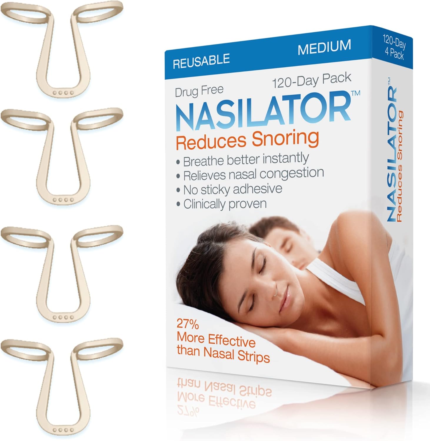 Made in USA! Nasilator Anti-Snoring Devices – Soft and Flexible Nasal Dilators | Improves Breathing & Sleeping | Snoring Solution | Reusable & Better Than Nasal Strips Pack of 4 (Medium)