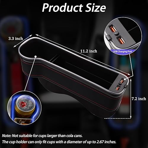 Miniatura 2 de Organizador de espacio para asiento de automóvil, paquete de 2 organizadores multifuncionales para asientos de automóvil, relleno de costuras LED de