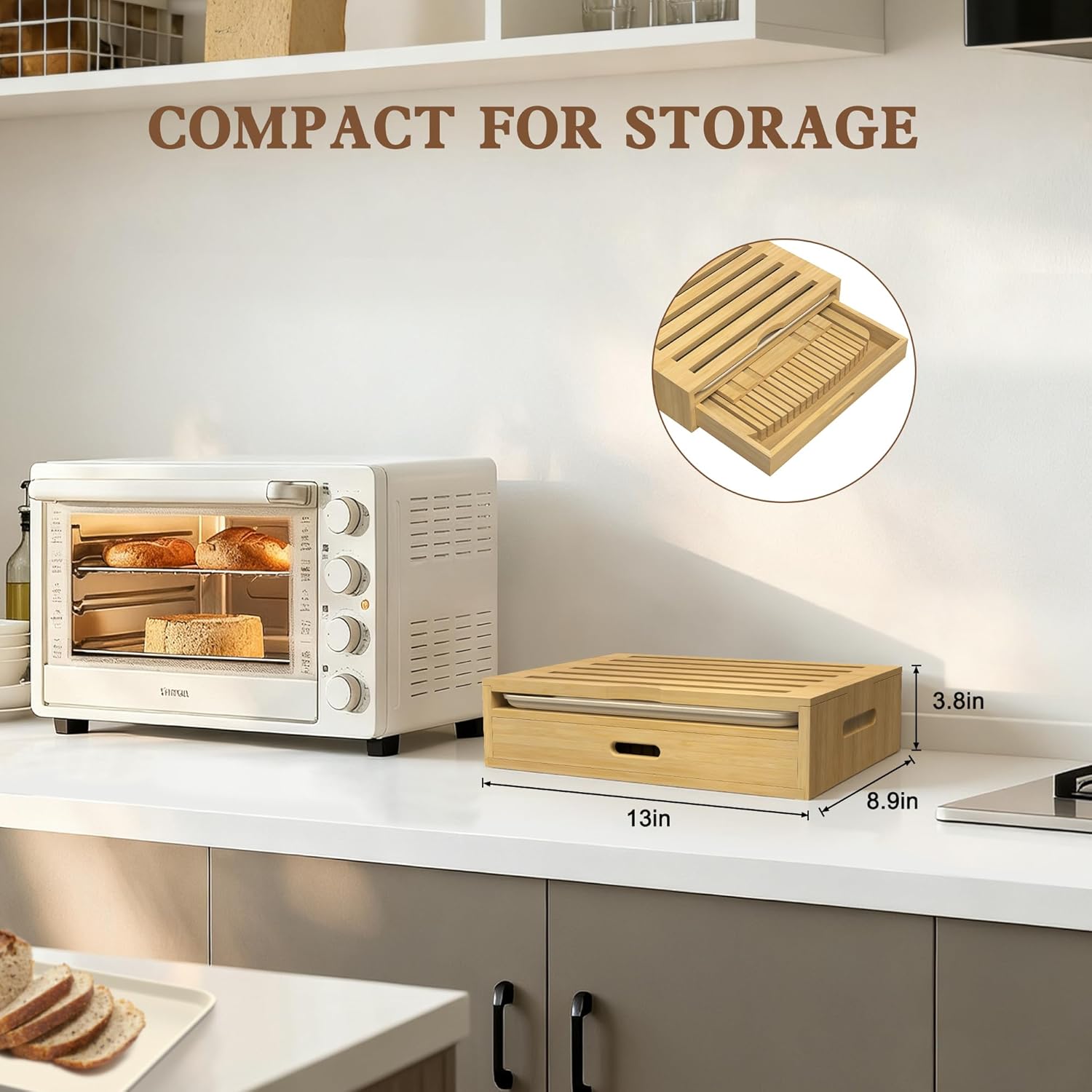 Bamboo Bread Slicer Guide: Bread Cutter for Homemade Bread Loaf - Adjustable and Foldable with Crumb Tray