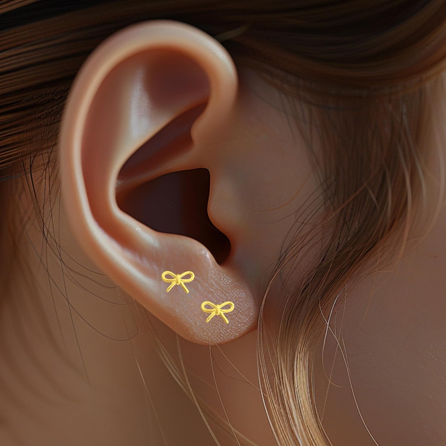 Bow 925 Sterling Silver Stud Earrings, Gold-Plated, Tiny Minimalist Jewelry - Image 2