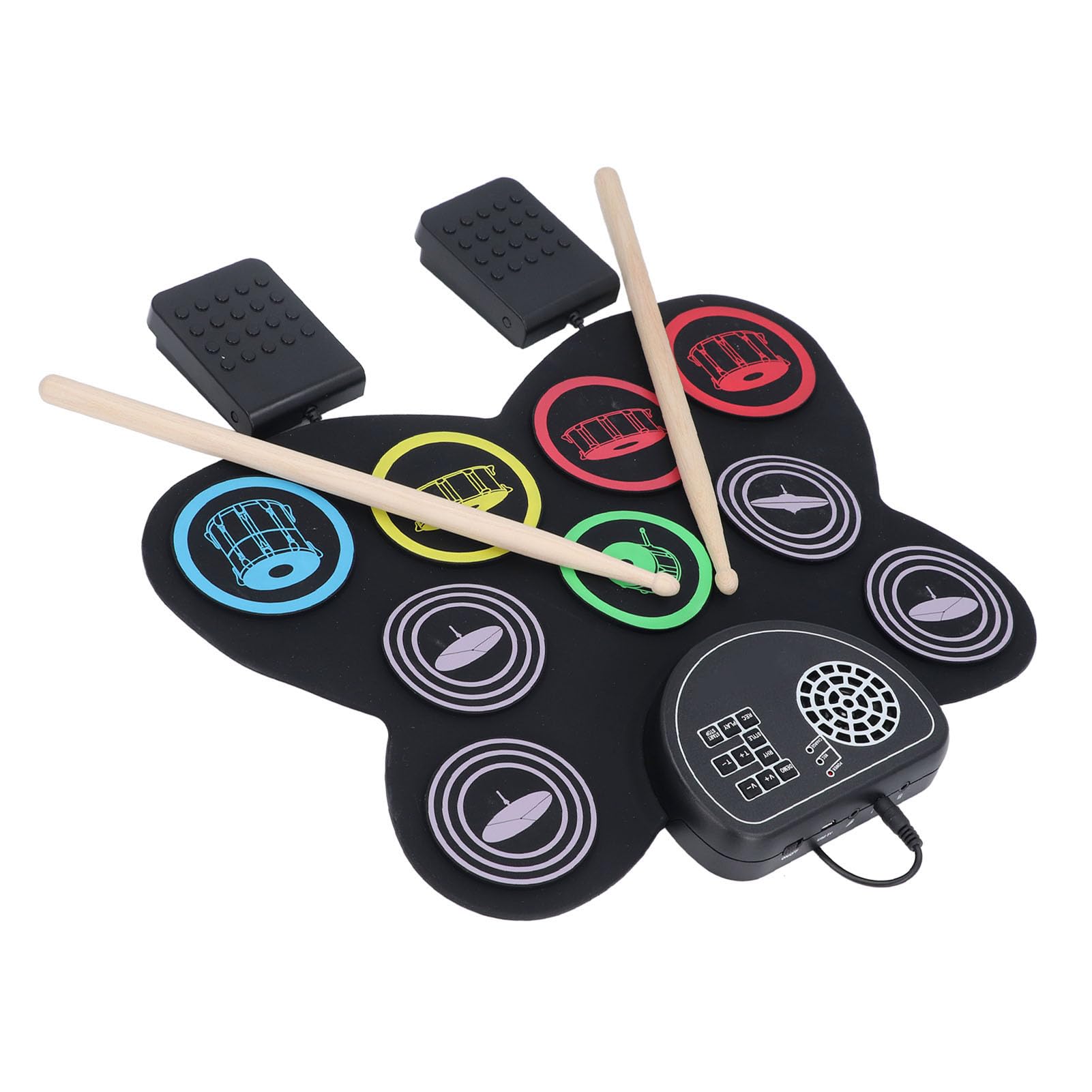 Pad per Batteria Avvolgibile, Pad per Batteria Elettronica Alimentatore Multiplo Altoparlante Stereo Integrato Uscita Cuffie da 3,5 Mm 7 Toni per la Casa