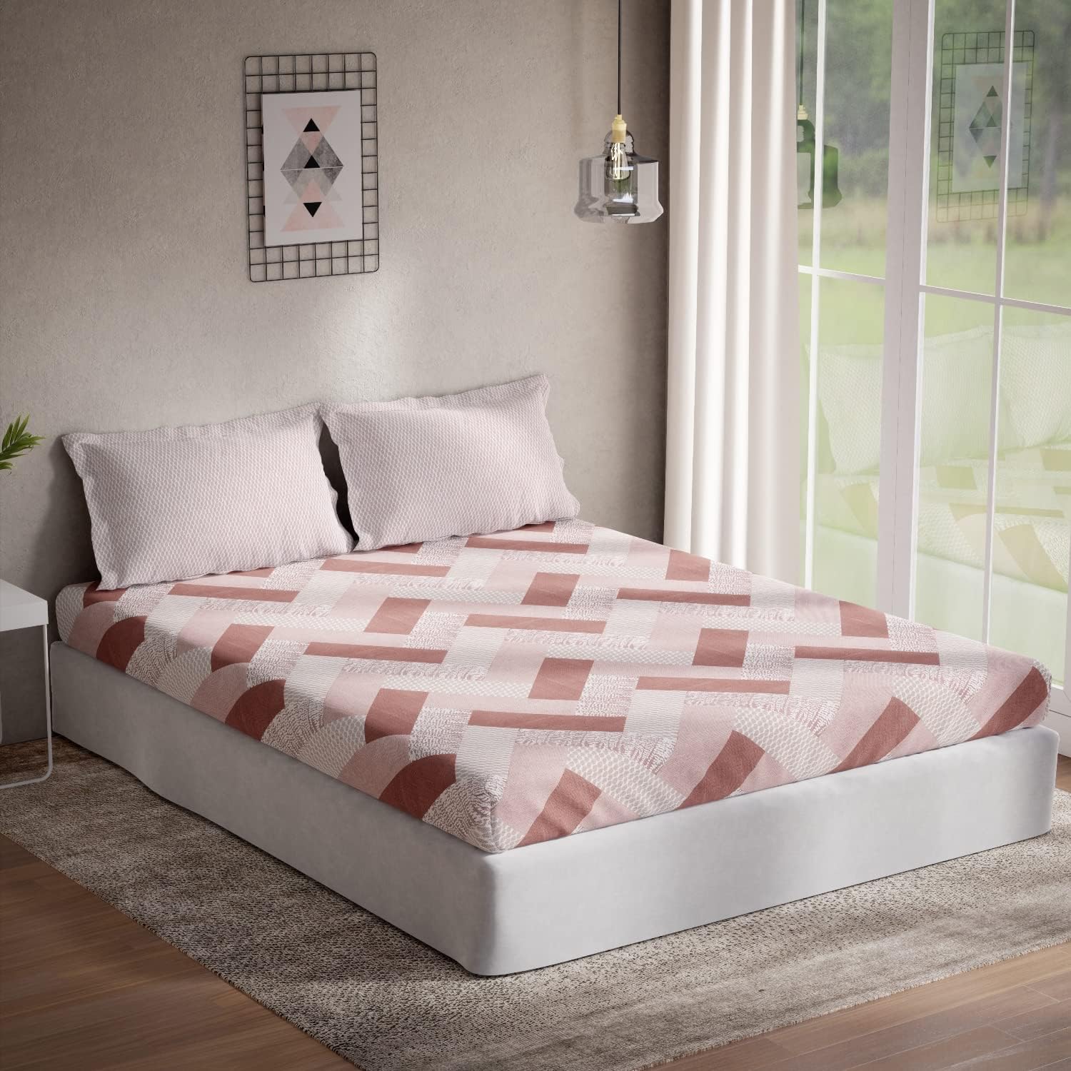 DDECOR Live beautifulDDECOR - Pack of 1 Saphire Geometric Cotton Double Bedsheet with 2 Pillow Covers - Red