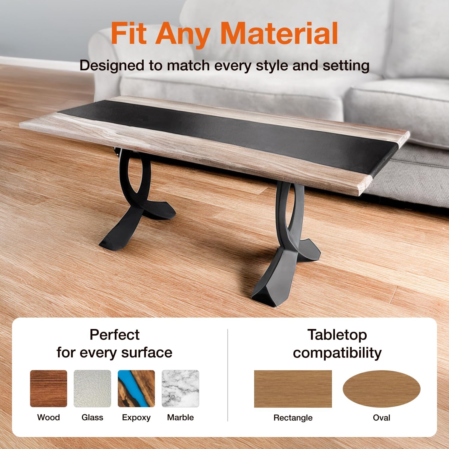 Flowyline 16" H 128 Curva Handcrafted Black Metal Table Legs and Bases for Bench | Steel Coffee Table Legs | Rust-Resistant, Adjustable Furniture Legs | DIY Mid-Century Modern Indoor/Outdoor