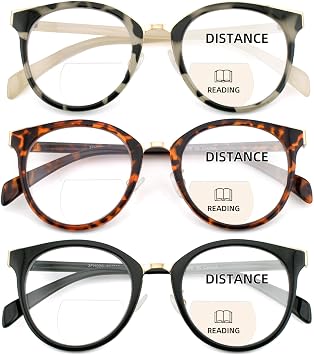 3 Pack Bifocal Reading Glasses for Women Men Clear Top Rectangle Multifocal Readers Blue Light Bi-focal Eyeglasses Multicolor, +2.75